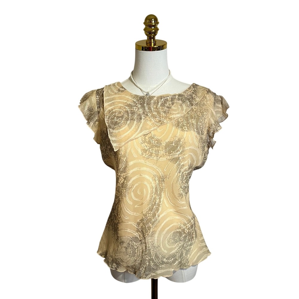 Dress-U By Sharon Tan Swirl Print Flutter Sleeve Lined Blouse Top Size 6